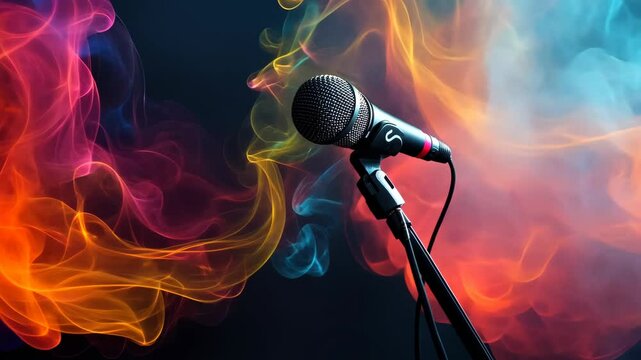 Colorful smoke and microphone sequence: vibrant music concept imagery