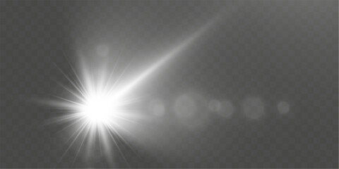 Glowing light effects with transparency, lens flare, radiant beams, starbursts, and luminous sparkles for overlays and design.	
