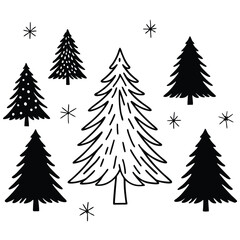 "Christmas Tree Silhouette Vector Collection in Minimalist and Festive Styles for Holiday Design Projects"
