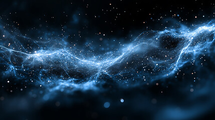 Abstract cosmic nebula with glowing particle stream on dark background,sparkle light dust swirl,galaxy and space visual,modern graphic design with glittering and flowing elements