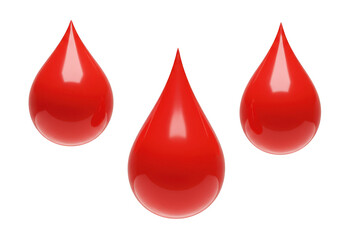 Obraz premium Three red glossy blood drops isolated on transparent background