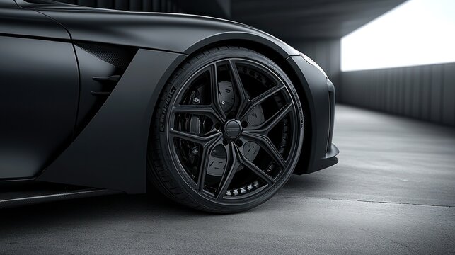 Matte black sports car wheel