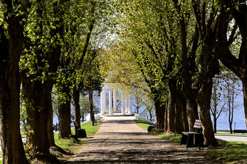 View of A. N. Ostrovsky's gazebo from the alley leading to it on a spring morning
