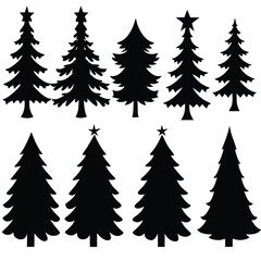 "Christmas Tree Silhouette Vector Collection in Minimalist and Festive Styles for Holiday Design Projects"