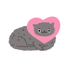 Cute cat in love sticker, vector cartoon illustration