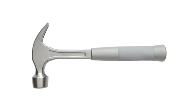 Silver metallic hammer isolated on transparent background, Generative Ai