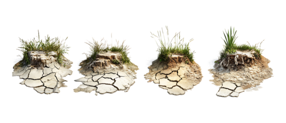 Pack of Drought Landscapes Against Transparent Background for Environmental Branding, Climate Awareness Promotion, or Nature Design Projects