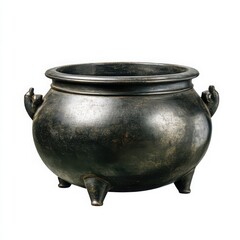 Antique cauldron with handles isolated on white background