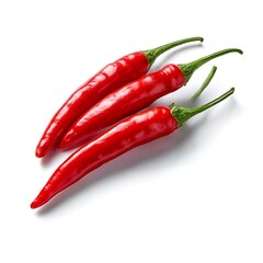 A three red chili peppers on a white surface isolated on white background