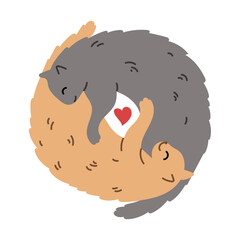 Cute cats in love sticker, vector cartoon illustration