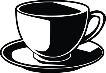Bold Black And White Teacup. Vector Illustration Isolated On White