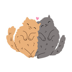 Cute cats in love sticker, vector cartoon illustration