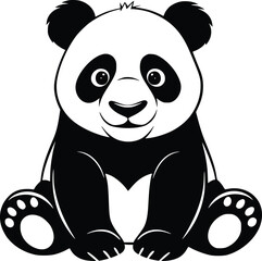 Bold Black And White Sitting Panda. Vector Illustration Isolated On White