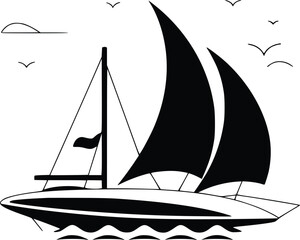 Bold Black And White Sailing Boat. Vector Illustration Isolated On White
