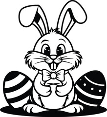 Bold Black And White Easter Bunny. Vector Illustration Isolated On White
