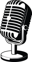 Bold Black And White Vintage Microphone. Vector Illustration Isolated On White