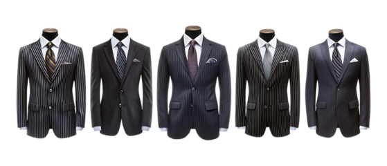 Pack of Elegant Pinstripe Suit with Tie Against Transparent Background for Fashion Design, Business Promotions, or Formal Event Graphics