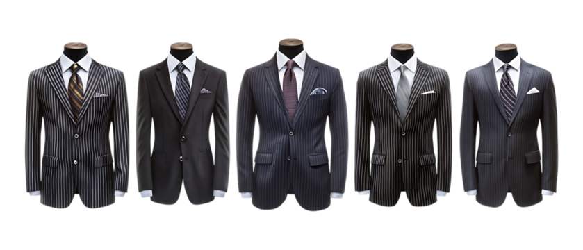 Pack of Elegant Pinstripe Suit with Tie Against Transparent Background for Fashion Design, Business Promotions, or Formal Event Graphics - Powered by Adobe