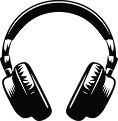 Bold Black And White Headphone Set. Vector Illustration Isolated On White