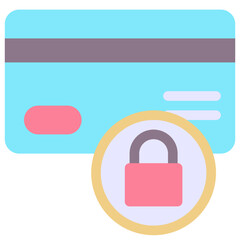 Credit Card With Lock Icon, Security, Secure Credit Card Icon, Flat Style Isolated Vector Icon. 