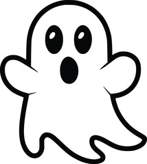 Bold Black And White Spooky Ghost. Vector Illustration Isolated On White