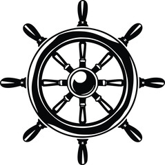 Obraz premium Bold Black And White Pirate Ship Wheel. Vector Illustration Isolated On White