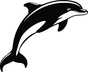 Bold Black And White Jumping Dolphin. Vector Illustration Isolated On White