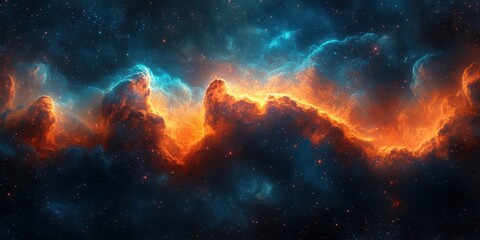 Obraz premium Cosmic clouds illuminate the night sky with intense colors and intricate patterns in a stunning celestial display