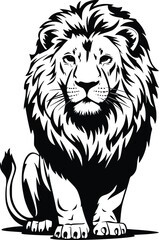 Bold Black And White Majestic Lion. Vector Illustration Isolated On White
