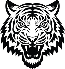 Fototapeta premium Bold Black And White Wild Tiger. Vector Illustration Isolated On White