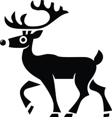 Bold Black And White Reindeer Walking. Vector Illustration Isolated On White