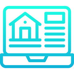 Online House Shopping, Laptop House Rent Online, Lineal Gradient Style Isolated Vector Icon.