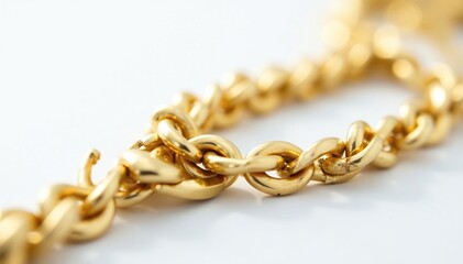 Obraz premium Close-up shot of a single gold hip hop chain on white background, fashion, closeup