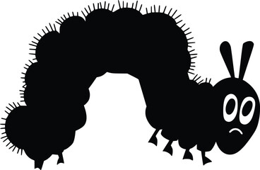 Bold Black And White Caterpillar On Branch. Vector Illustration Isolated On White