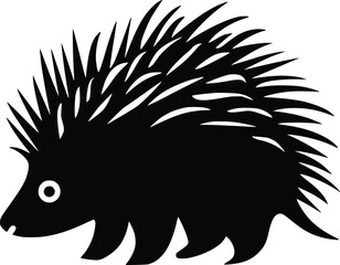 Bold Black And White Porcupine In Forest. Vector Illustration Isolated On White