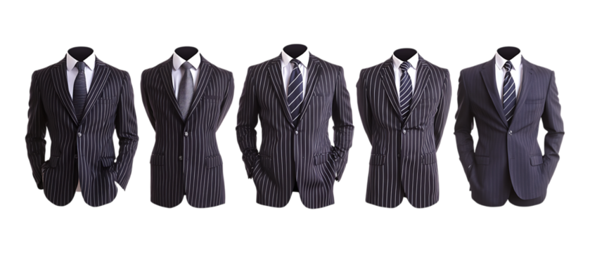 Pack of Elegant Pinstripe Suit with Tie Against Transparent Background for Fashion Design, Business Promotions, or Formal Event Graphics