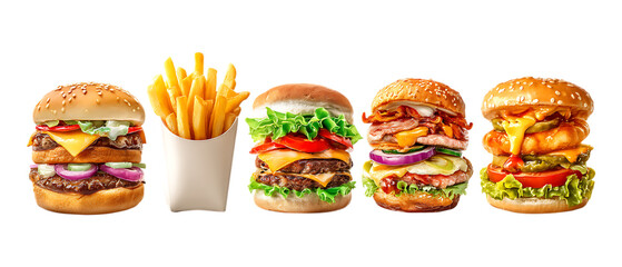 Pack of Fast Food Against Transparent Background for Menu Designs, Restaurant Promotions, or Culinary Art