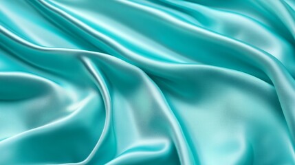 Obraz premium Smooth turquoise satin fabric with elegant folds and subtle shimmer