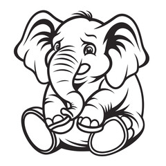 Cartoon Elephant Sitting Outline Drawing