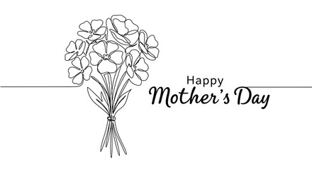 HAPPY MOTHER DAY CARD. CONTINUOUS ONE LINE DRAWING.