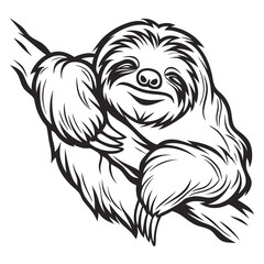 Fototapeta premium Cartoon Sloth Hanging Branch Outline