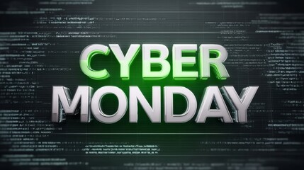 Obraz premium Cyber monday digital sale banner with futuristic text and glowing green effect