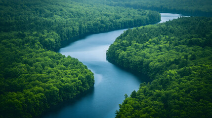 Obraz premium Serpentine River Winding Through Lush Forest