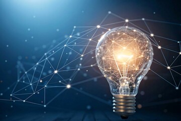 Glowing Light Bulb with Network of Connected Lines on a Deep Blue Background