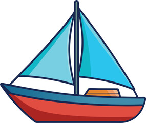 Stunning Vector Illustration of a Sailboat Featuring Bold Blue Sails, a Radiant Orange Hull, and Vibrant Nautical Details for Marine, Travel, and Adventure Design Projects