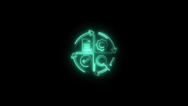 glowing neon iteration icon animation black background. 4K Video motion graphic animation.
