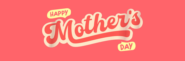 happy Mothers DAY groovy aesthetic sticker design isolated on pink. Mothers day motto sticker, tag, retro label, banner, ribbon, label png with quote. National mom day