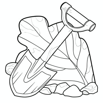 shovel leaning against wood and rocks clip art preview