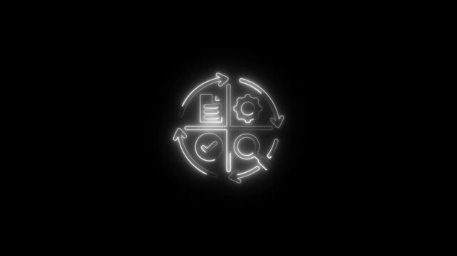 glowing neon iteration icon animation black background. 4K Video motion graphic animation.