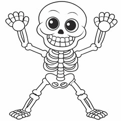 Obraz premium Cheerful Skeleton Cartoon Drawing Outline